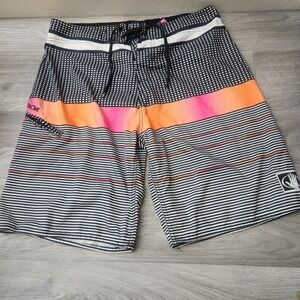Body Glove Vapor X Board Shorts Size 34 Striped Grid Gingham Swimming Trunks‎